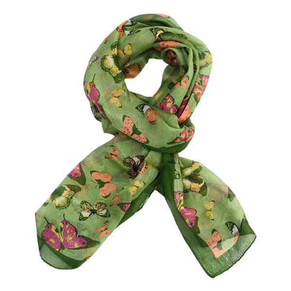 Bedruckter 100% Satin-Seidenschal, 48x160cm, Schmetterlinge gr&uuml;n image number 4