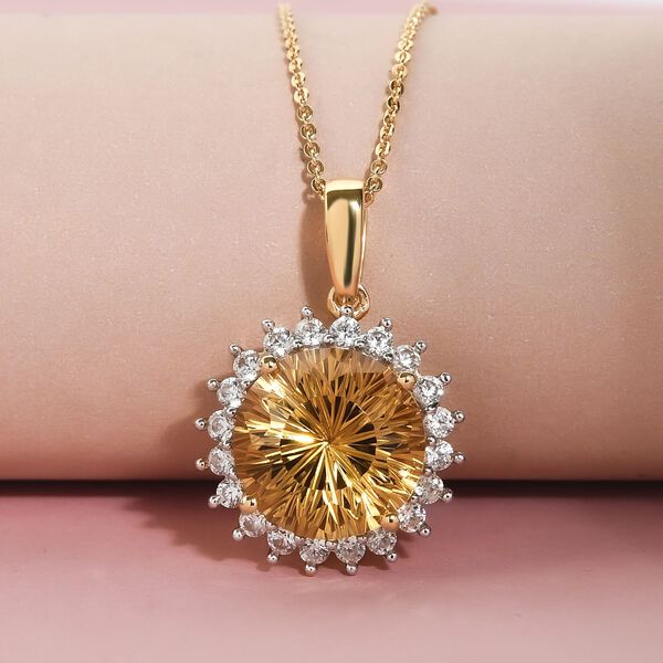 Citrin und Zirkon Halo Anh&auml;nger mit Kette in Silber image number 3