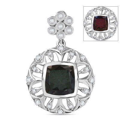 Alexandrit Quarz Triplette, Wei&szlig;er Zirkon Anh&auml;nger 925 Silber rhodiniert ca. 2,92 ct.