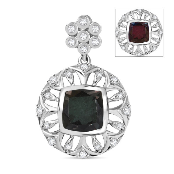 Alexandrit Quarz Triplette, Wei&szlig;er Zirkon Anh&auml;nger 925 Silber rhodiniert ca. 2,92 ct.