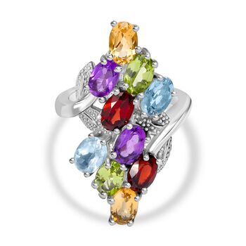 Mehrfarbiger Edelstein Ring, Edelstahl (Gr&ouml;&szlig;e 16.00) ca. 5.04 ct