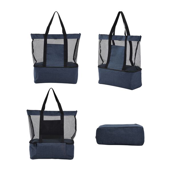Zweistöckige Netz-Einkaufstasche mit Kühlfach, 37x15x42cm, blau image number 8