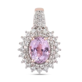Martha Rocha Kunzit und Zirkon Halo Anh&auml;nger 925 Silber Rosevergoldet ca. 3,07 ct