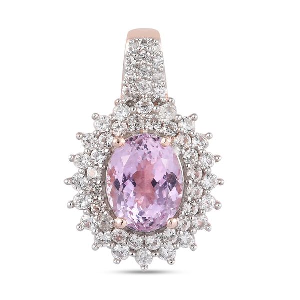 Martha Rocha Kunzit und Zirkon Halo Anh&auml;nger 925 Silber Rosevergoldet ca. 3,07 ct