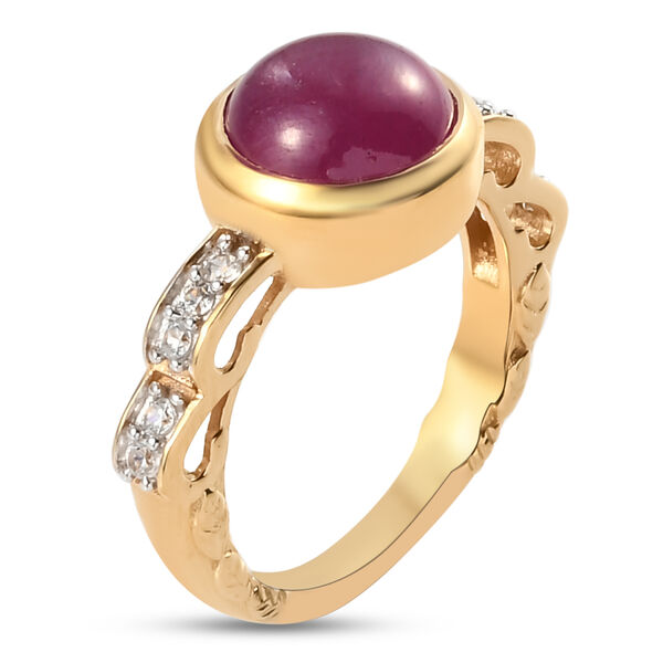 Afrikanischer Rubin (Fissure gef&uuml;llt) und Zirkon Ring 925 Silber vergoldet image number 5