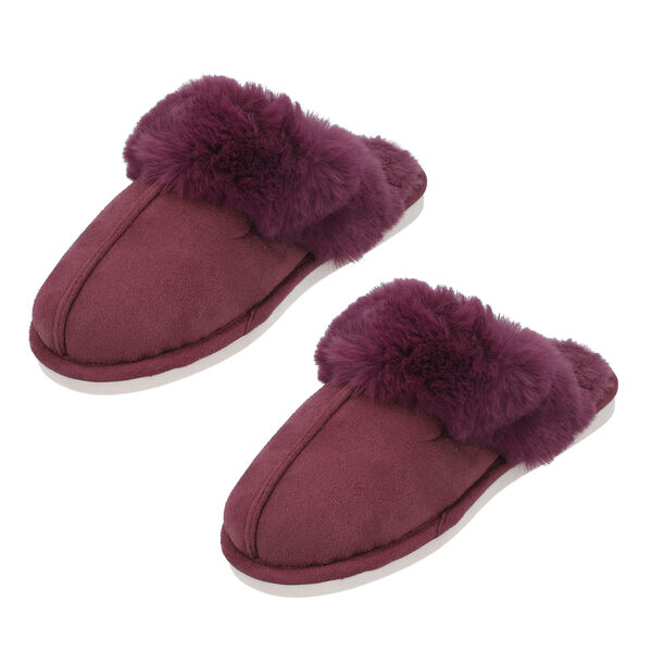 Wildleder Kunstfell Hausschuhe, Gr&ouml;&szlig;e 36-37, Weinrot image number 3