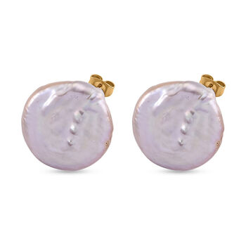 Lila S&uuml;&szlig;wasser Perle Ohrringe Reiner Edelstahl Gelb