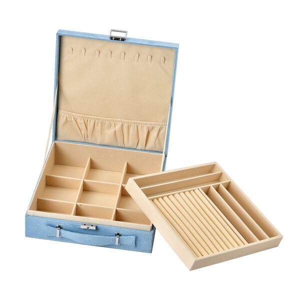 2-lagiges Schmuckkästchen mit herausnehmbarem Tablett, Blau image number 5