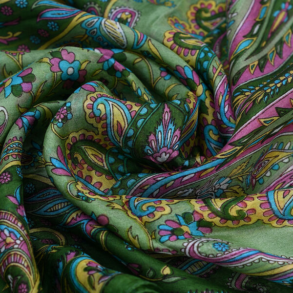 100% Natur Seide, Designer Schal, 50x160 cm, Olivgr&uuml;n image number 6