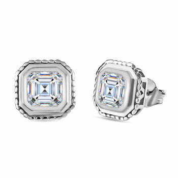 Asscher Schliff Moissanit Ohrstecker, 925 Silber rhodiniert, ca. 2.34 ct