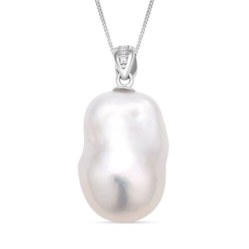 15-20mm Barockperle und Zirkon-Anhänger mit Kette image number 0
