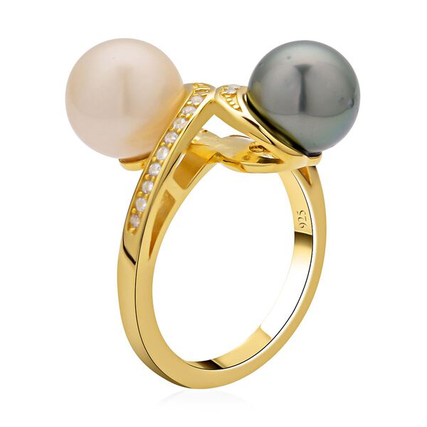 Wei&szlig;e S&uuml;dsee Perle (8-9 mm), Tahiti Perle (8-9mm) Ring 925 Silber Gelbgold Vermeil image number 5