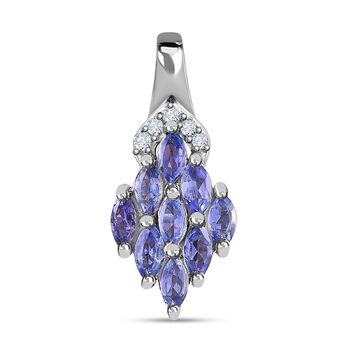 Tansanit, Wei&szlig;er Zirkon Anh&auml;nger, 925 Silber platiniert, ca. 0.77 ct