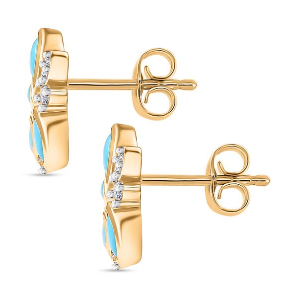 Der Schimmer der Natur AA Sleeping Beauty Türkis, Weißer Zirkon Ohrringe 925 Silber 750 Gelb Vergoldet ca. 0,75 ct. image number 4