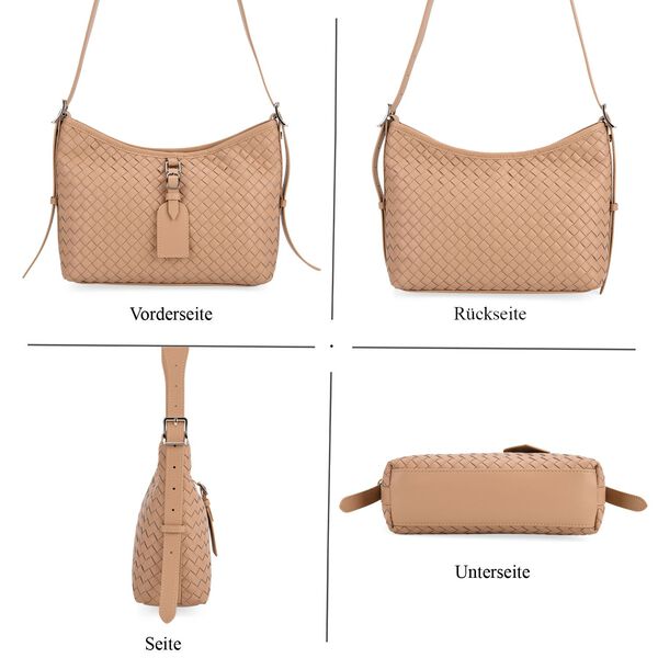 100% Echtleder Crossbody Tasche, 27x9x20cm, Beige image number 5