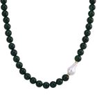 Verde Onyx, Weiße Muschelkernperle, Weißer Zirkonia Halskette ca. 50 cm Reiner Edelstahl Standard gelb vergoldet