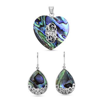 Royal Bali Kollektion- Abalone Muschel Anh&auml;nger und Ohrringe in 925 Silber