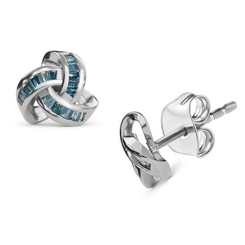 Liebesknoten blaue Diamant-Ohrstecker, 925 Silber platiniert - 0,25 ct.