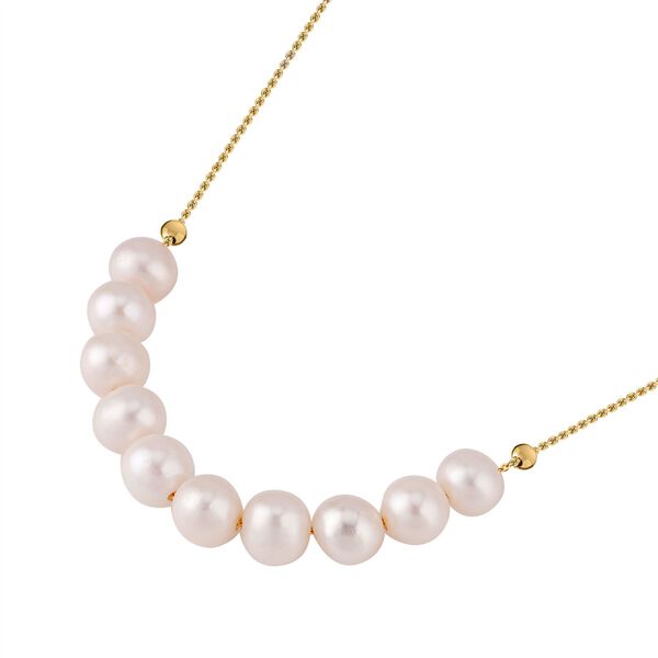 AAA Wei&szlig;e S&uuml;&szlig;wasser Perle Halskette, (7-9mm), ca. 45 cm 925 Silber vergoldet image number 3