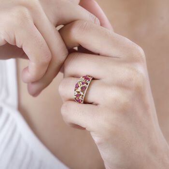 Montepuez-Rubin, Wei&szlig;er Zirkon Ring 925 Silber 750 Gelbgold Vermeil (Gr&ouml;&szlig;e 17.00) ca. 0,94 ct