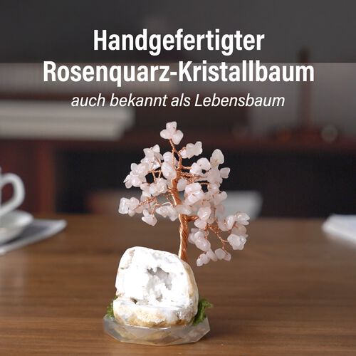 Handgefertigter Rosenquarz-Kristallbaum aus Kupferdraht, 7×12 cm, Rosa image number 0