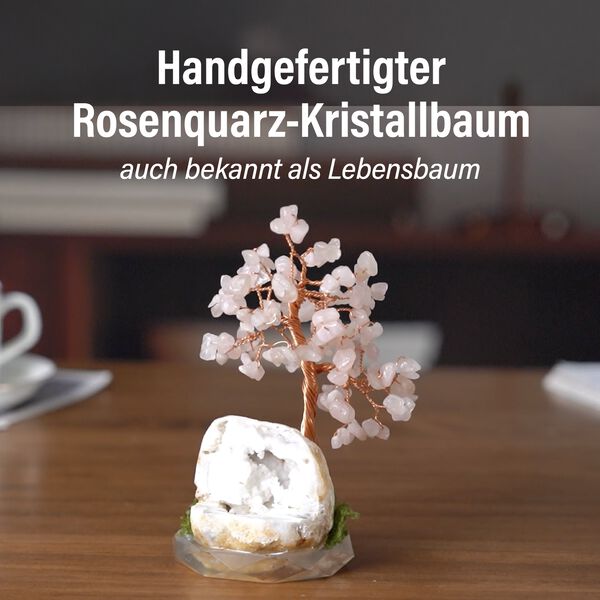 Handgefertigter Rosenquarz-Kristallbaum aus Kupferdraht, 7×12 cm, Rosa image number 0
