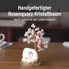 Handgefertigter Lebensbaum aus Rosenquarz Heilsteinen, Glücksbaum mit Naturkristallen und Kupferdraht, ca. 12 x 12 cm