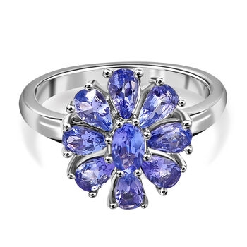 Tansanit-Ring, 925 Silber platiniert (Gr&ouml;&szlig;e 16.00) ca. 1.83 ct