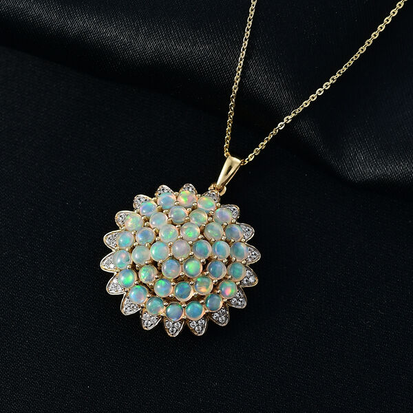 D'Joy AA Nat&uuml;rlicher, &auml;thiopischer Welo Opal, Wei&szlig;er Zirkon Schmuckset ca. 50 cm 925 Silber 750 Gelbgold Vermeil ca. 4,97 ct. image number 2