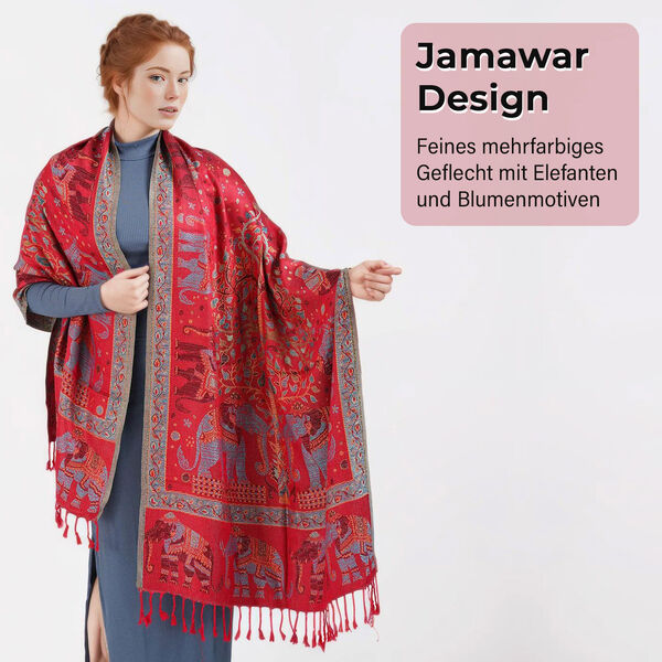 Jamawar-Schal, 3-Schiffchen-Webung, 70x200 cm, Rot image number 3