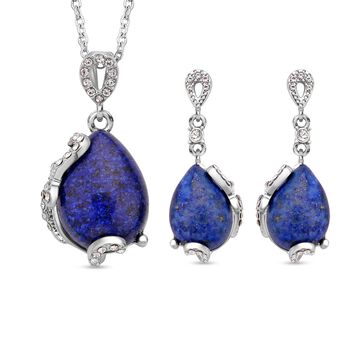 2er Set, Lapislazuli Ohrringe und Anh&auml;nger mit Kette, ca. 14.00 ct