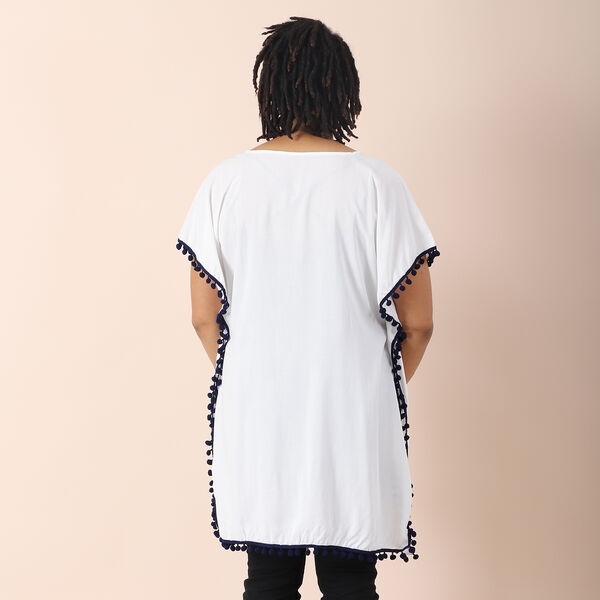 JOVIE bestickter Kaftan mit Quasten, Wei&szlig; mit schwarzer Stickerei image number 1