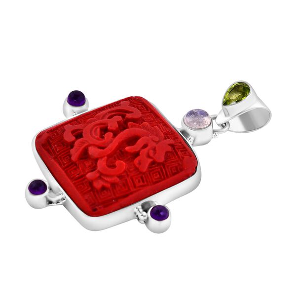 Mexikanische Zinnober, Regenbogen Mondstein Anhänger 925 Silber ca. 35,08 ct. image number 3