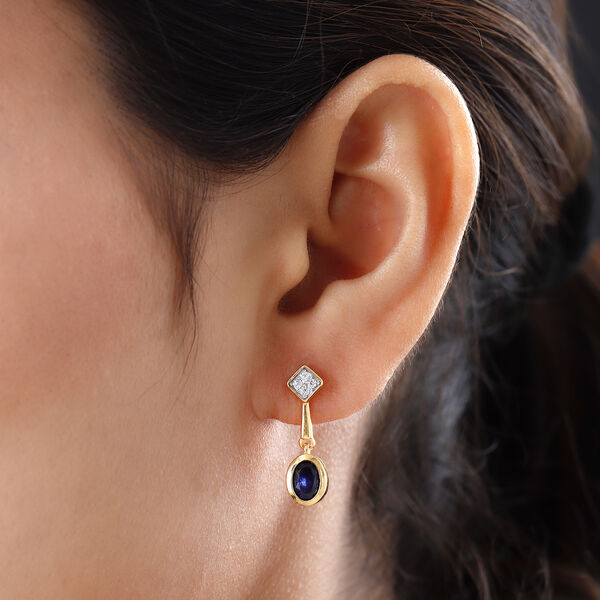 Masoala Saphir und wei&szlig;e Zirkon-Ohrringe, (Fissure gef&uuml;llt), 925 Silber, vergoldet ca. 2,64 ct image number 3