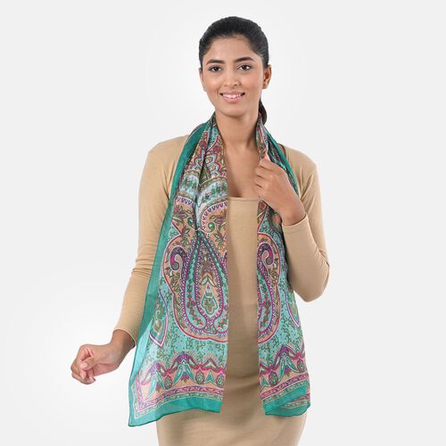 "Fabric - 100% Silk Printed Scarf Color - Dark Blue  Size- 160 x 49 CM" image number 1