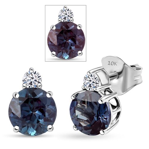 AAA Lab Grown Alexandrite, Lab Grown Diamant Ohrringe 417 Gold ca. 3,15 ct. image number 0