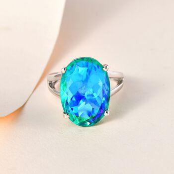 Pfau Quarz Triplette Ring, 925 Silber rhodiniert, (Gr&ouml;&szlig;e 21.00) ca. 13.43 ct