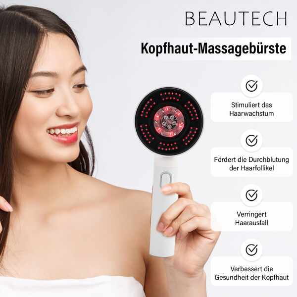 BEAUTECH Kopfhaut-Massagebürste mit rotem Therapielicht und 3 Massagestufen, 22x8,5x6 cm, Weiß image number 2