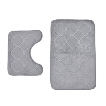 2er-Set Flanell gepr&auml;gtes Matten Set mit Memory Foam Futter, Gr&ouml;&szlig;e 50x80+50x40 cm, Grau