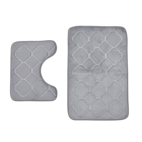 2er-Set Flanell gepr&auml;gtes Matten Set mit Memory Foam Futter, Gr&ouml;&szlig;e 50x80+50x40 cm, Grau