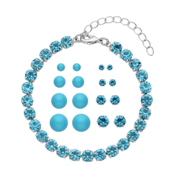 Blauer Muschelkernperle (4-10 mm), Blau Kristall Schmuckset 316L Edelstahl, Nickelfreies Messing