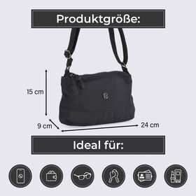 Nylon Crossbody-Tasche mit Reißverschlussfächern, verstellbarem Schulterriemen, Schwarz