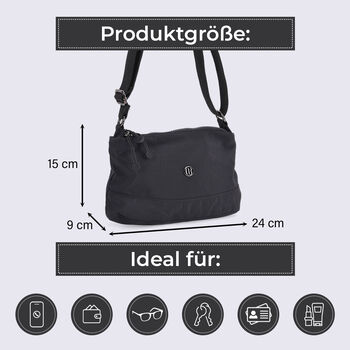 Nylon Crossbody-Tasche mit Rei&szlig;verschlussf&auml;chern, verstellbarem Schulterriemen, Schwarz