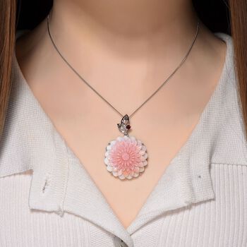 D'Joy Nat&uuml;rlicher Rosa K&ouml;nigsmuschel Perle, Roter Granat Schmuckset ca. 45 cm 925 Silber rhodiniert