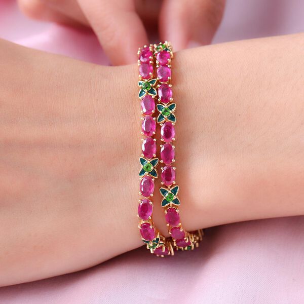 GP Italian Garden Kollektion - Afrikanisches Rubin, nat&uuml;rliches Chromdiopsid und Kanchanaburi blaues Saphir emailliertes Armband in Silber image number 3