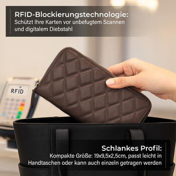 Brieftasche aus echtem Leder mit RFID-Schutz in Stepp-Optik, 19x2,5x9,5cm, Grau