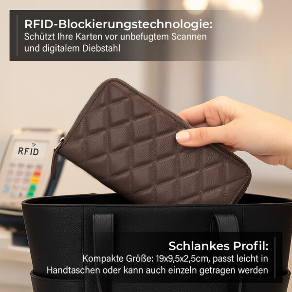 Brieftasche aus echtem Leder mit RFID-Schutz in Stepp-Optik, 19x2,5x9,5cm, Grau image number 2