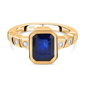 Masoala Saphir (Fissure gefüllt) und Zirkon Ring 925 Silber vergoldet