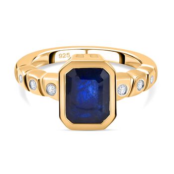 Masoala Saphir (Fissure gef&uuml;llt) und Zirkon Ring 925 Silber vergoldet (Gr&ouml;&szlig;e 16.00) ca. 3,33 ct