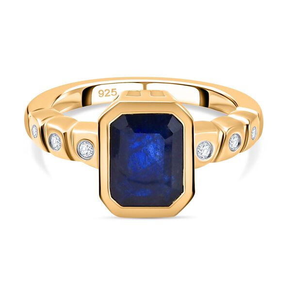 Masoala Saphir (Fissure gef&uuml;llt) und Zirkon Ring 925 Silber vergoldet